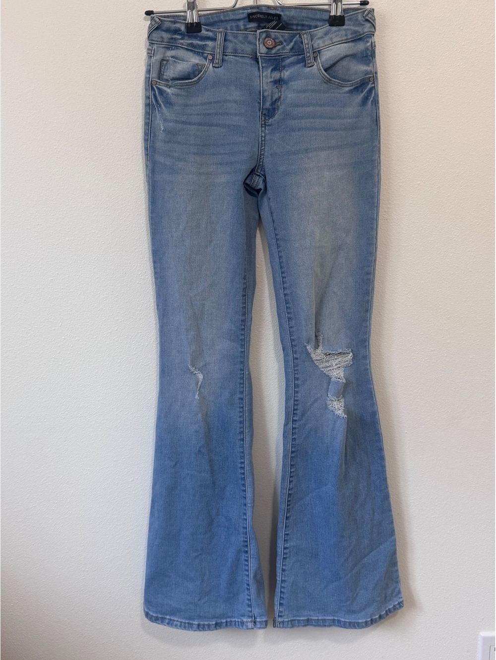 Sincerely Jules Light Blue Distressed Flared Jeans Size 1/25